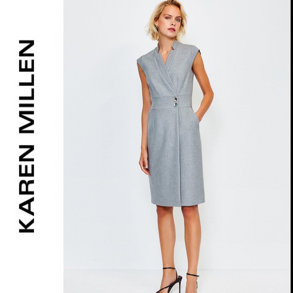 Karen Millen Collar Wrap Popper Midi Dress 6